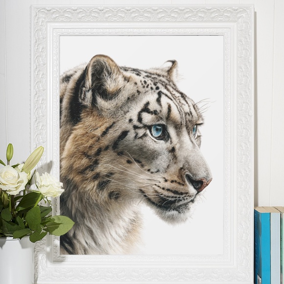 Watercolor Snow Leopard Portrait Wall Art Print, Unframed - Majestic Wilderness - Picture 7 of 7